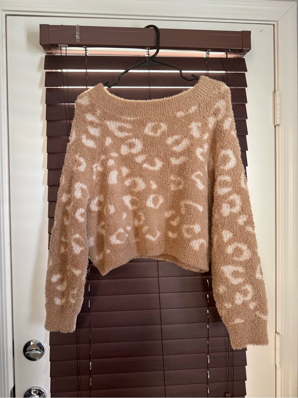 Express Plush Leopard-Print Scoop Neck Sweater - Cream & Tan